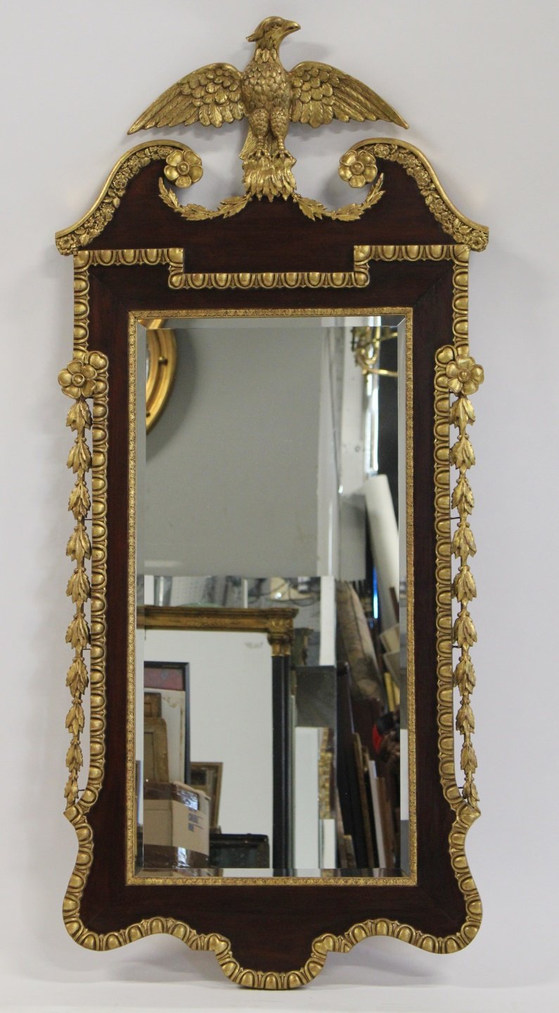 Appraisal: ANTIQUE MAHOGANY CARVED GILT DECORATED MIRROR A nice large mirror