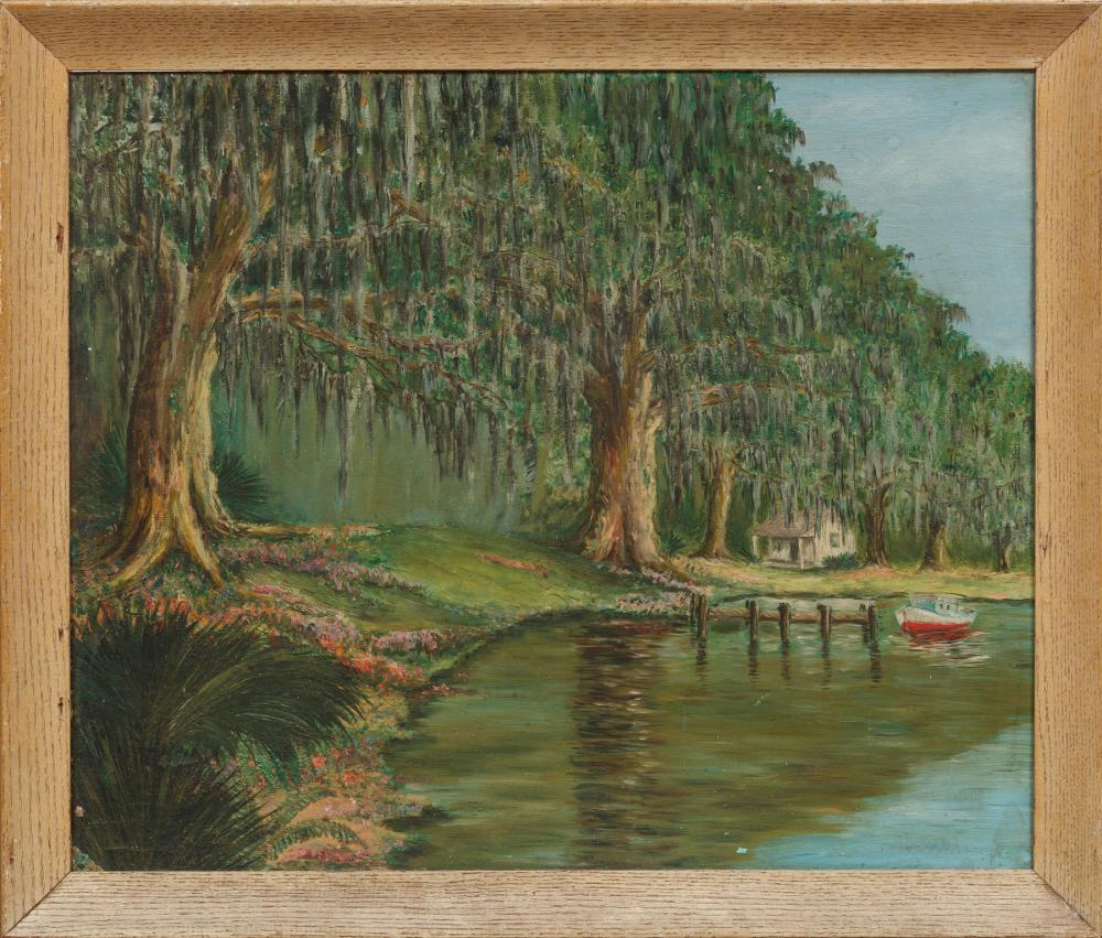 Appraisal: LOUISIANA SCHOOL TH CLouisiana School th c Bayou Scene with