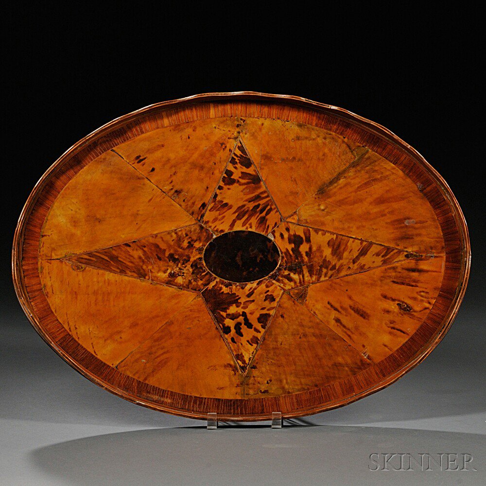 Appraisal: Regency Shell-veneer Tray England c oval with star design to