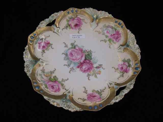 Appraisal: R S Prussia Porcelain Cake Plate ''Jeweled'' gold trim with