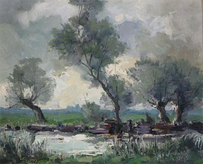 Appraisal: Dutch School th Century River landscape Signed indistinctly Oil on