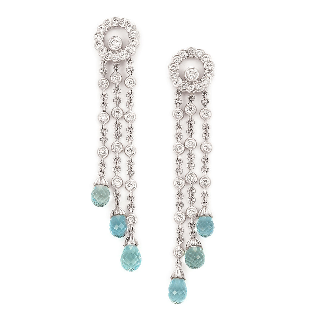 Appraisal: Pair of Diamond and Aquamarine Briolette Earrings kt diamonds ap