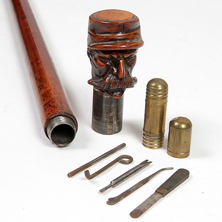 Appraisal: Civil War Medical Kit Folk Cane Ca - Carving of