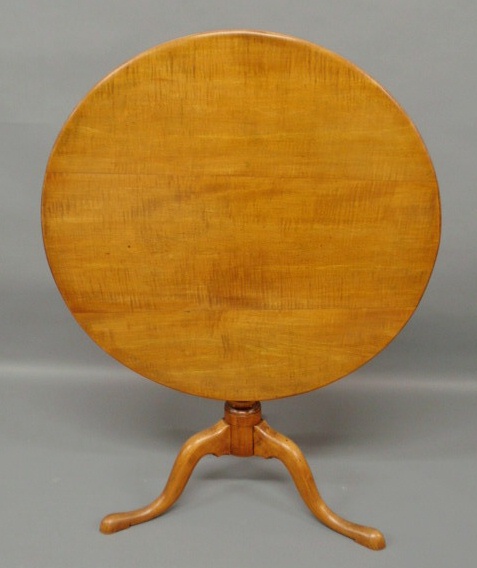 Appraisal: Queen Anne tiger maple tea table with an urn turned