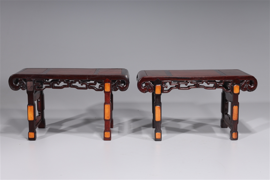 Appraisal: Pair Chinese carved hardwood miniature altar tables minor wear some