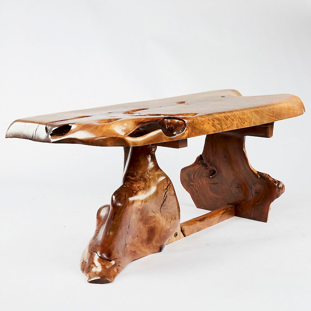 Appraisal: Burl Wood Coffee Table A lovely low coffee table or