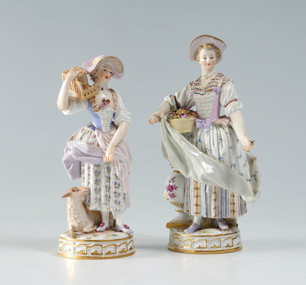 Appraisal: PC MEISSEN PORCELAIN FEMALE FIGURES Comprising - Female figure carrying