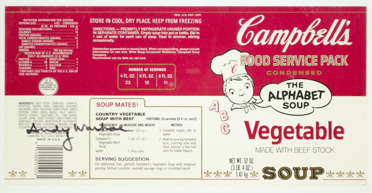 Appraisal: ANDY WARHOL AUTOGRAPHED CAMPBELL'S SOUP LABEL New York Pennsylvania -