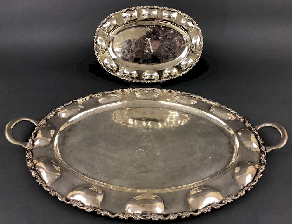 Appraisal: Two Mexican Sterling Silver Trays Mexican sterling silver oval tray