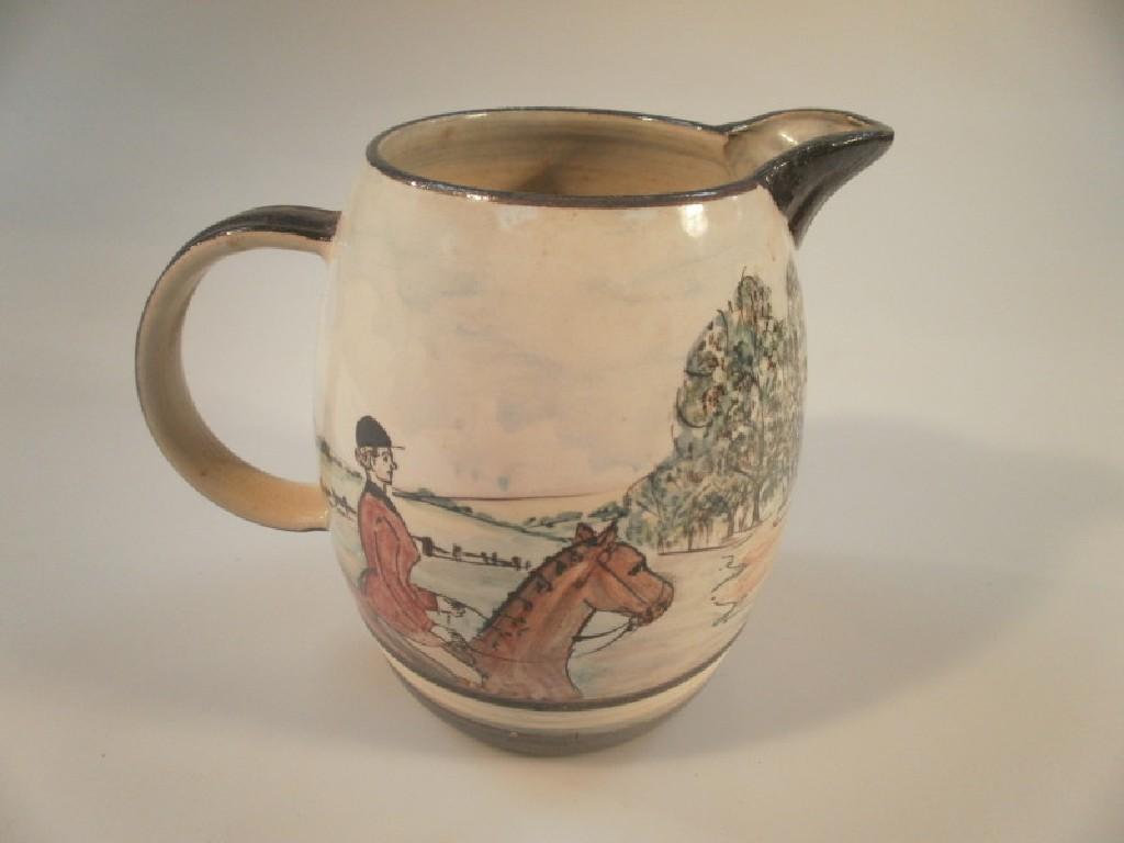 Appraisal: A thC pottery serving jug hand painted with a group