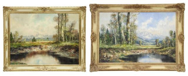 Appraisal: lot of Framed paintings on canvas each a landscape scene