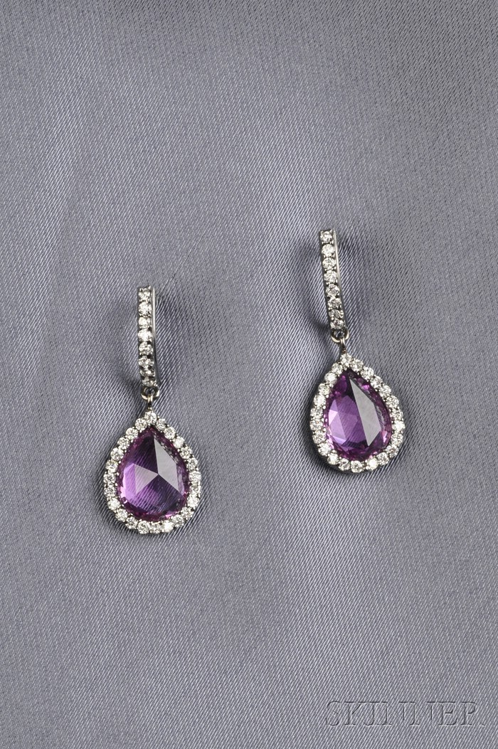 Appraisal: kt Gold Pink Sapphire and Diamond Earpendants each set with