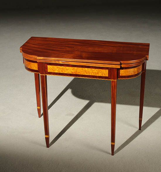 Appraisal: Federal Bird's-Eye Maple Satinwood and Ebonized Wood Inlaid Mahogany Fold-Top