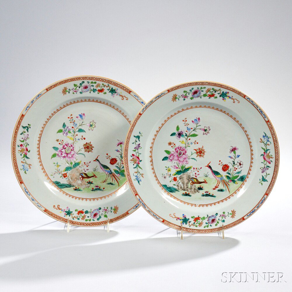 Appraisal: Pair of Chinese Export Porcelain Famille Rose-decorated Chargers mid- th