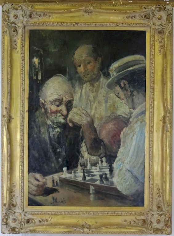 Appraisal: Americo Makk - American Chess Oil Painting Americo Makk -