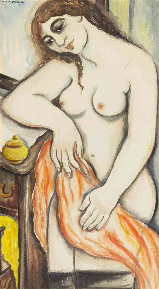 Appraisal: Fritzi Brod American - Disrobing watercolor on paper signed Fritzi