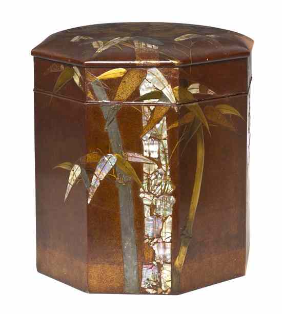 Appraisal: A Japanese Lacquered and Shell Inlaid Box the lidded vessel