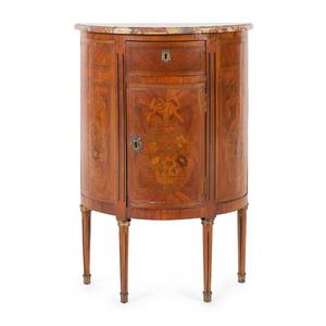 Appraisal: A Louis XVI Style Marquetry Marble-Top Cabinet th th Century