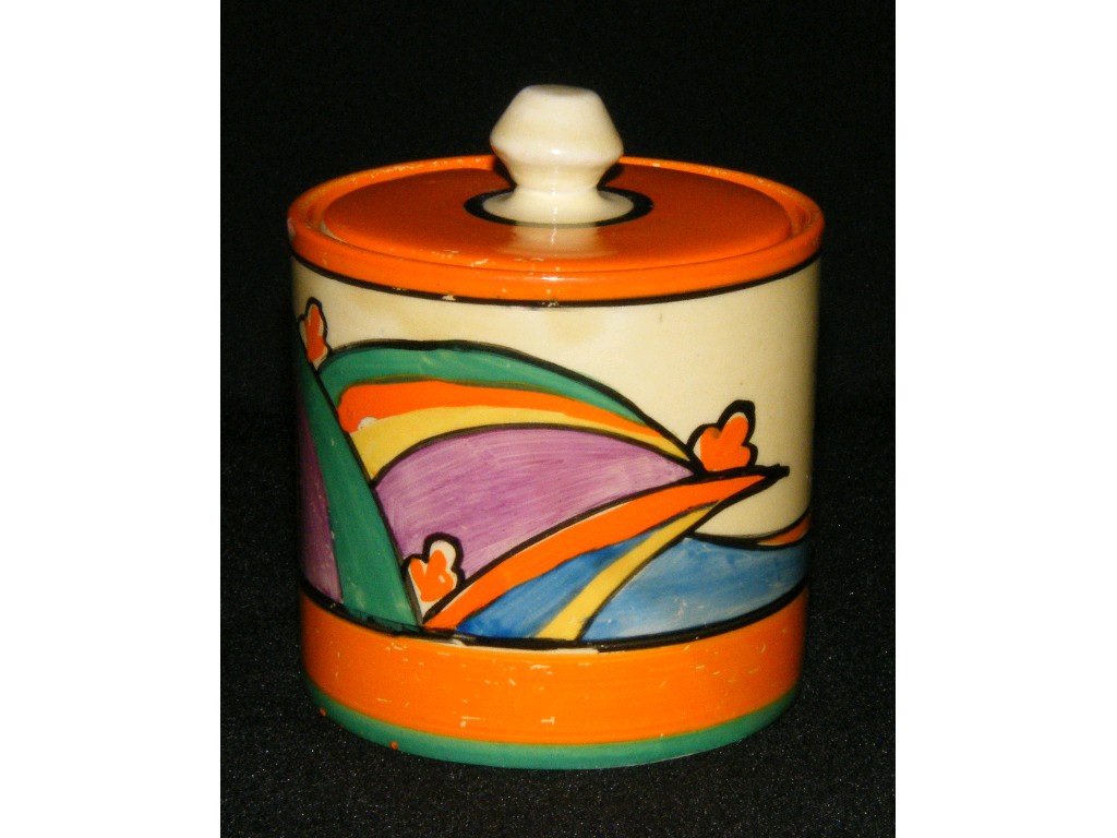 Appraisal: Clarice Cliff 'Comets' Fantasque cylindrical preserve pot and cover high