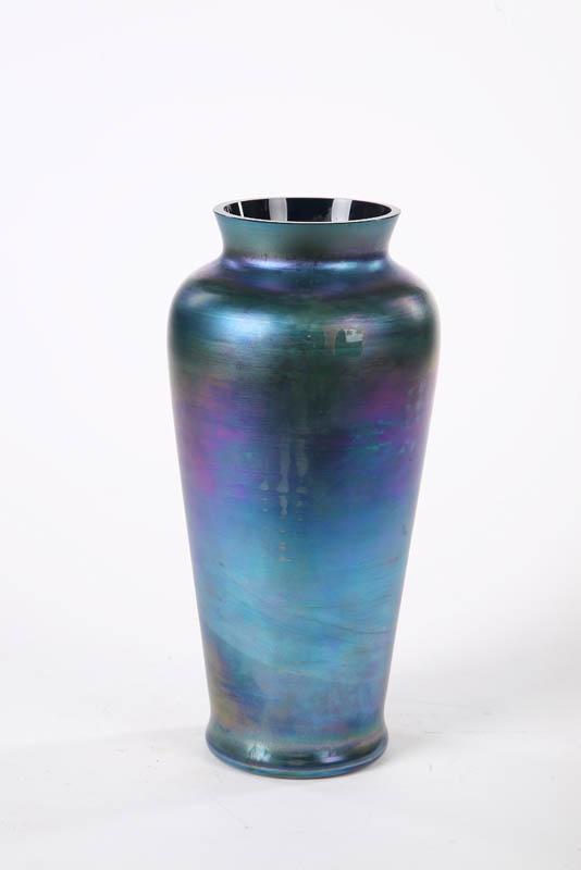 Appraisal: ART GLASS VASE Attributed to Imperial Elonagated form in iridescent