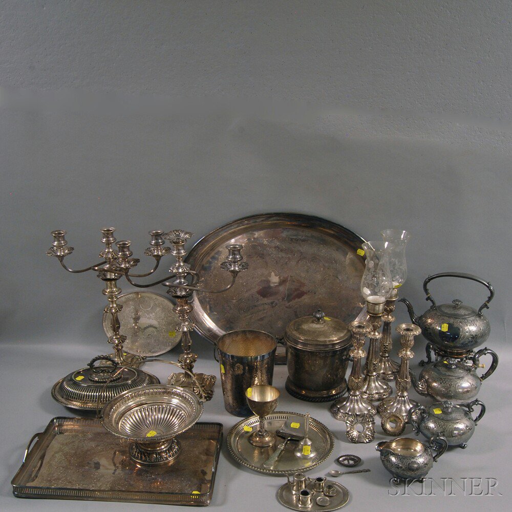 Appraisal: Large Group of Ornate Silver-plated Tableware including a two-handled tray