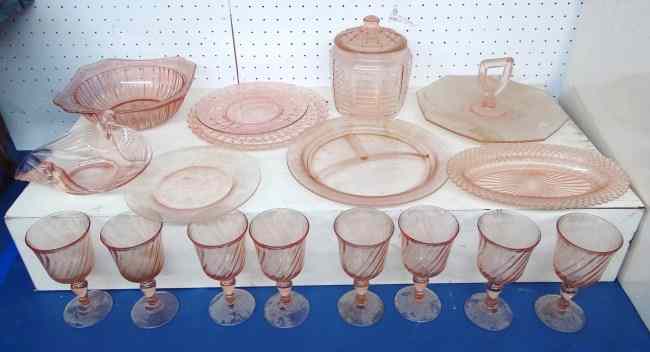 Appraisal: Lot pcs pink depression glass including swirl stemware covered dish