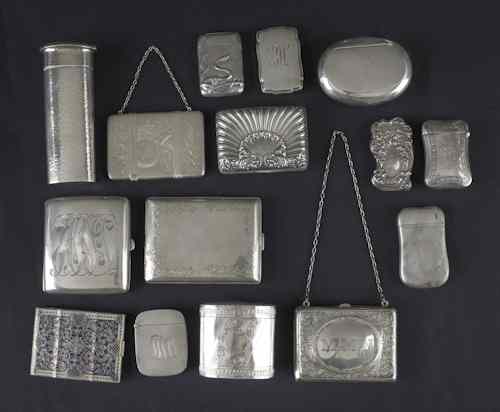 Appraisal: Collection of silver boxes compacts a match safe etc ozt