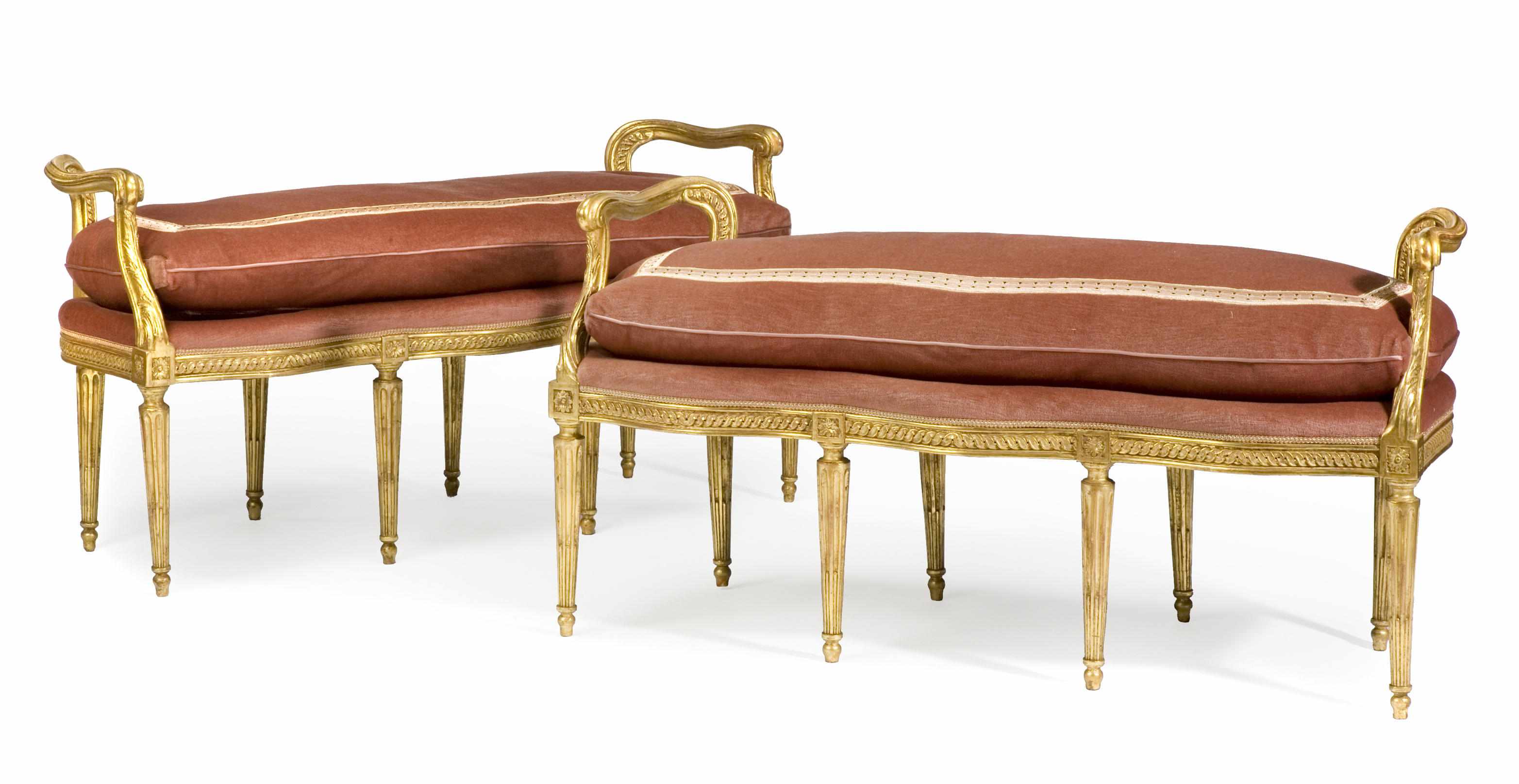 Appraisal: A pair of Louis XVI style carved giltwood window benches