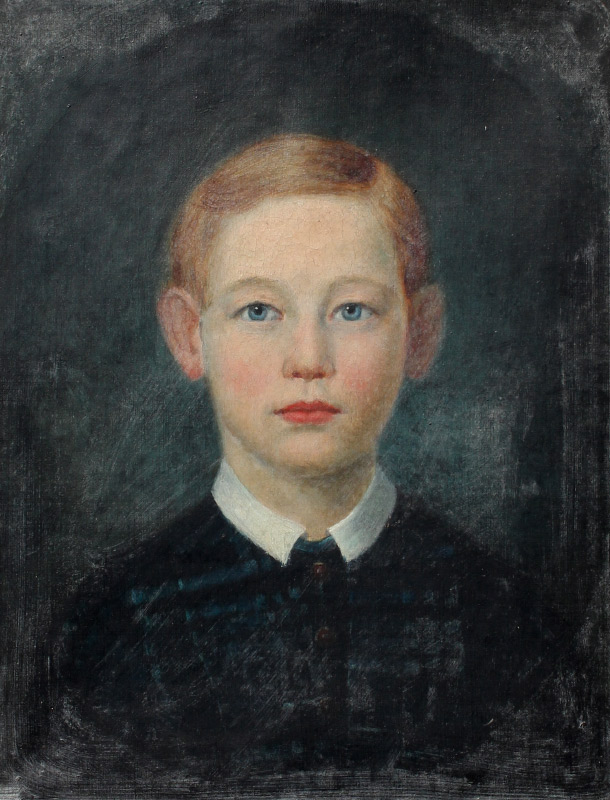 Appraisal: PRIMITIVE TH CENTURY PORTRAIT PAINTING OF YOUNG BLUE EYED BOY