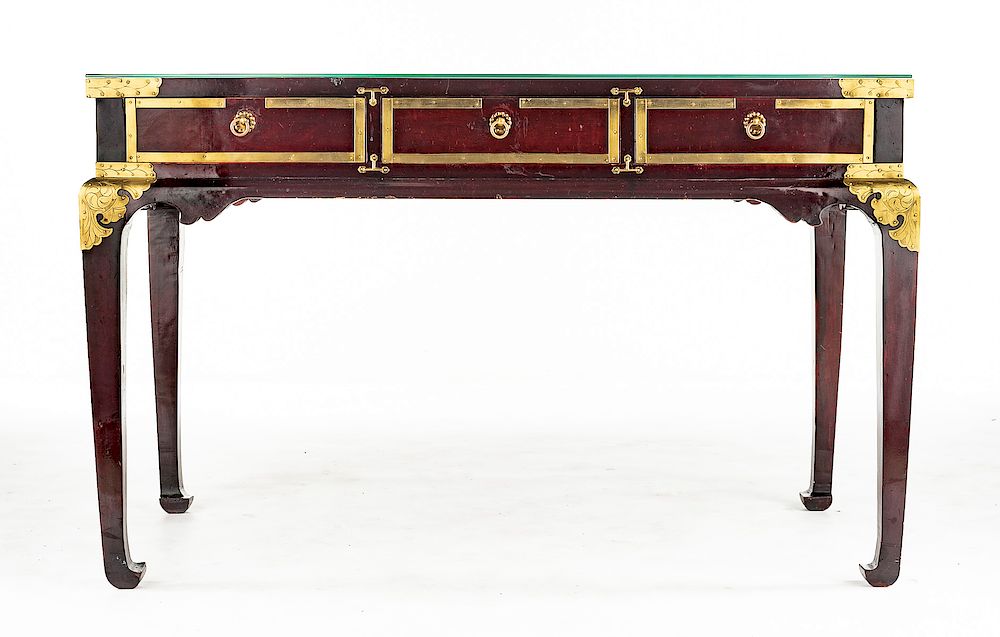 Appraisal: Brass Mounted Writing Desk DESCRIPTION A late th century brass