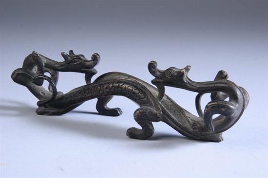 Appraisal: CHINESE BRONZE DRAGON BRUSH HOLDER Ming dynasty - in long