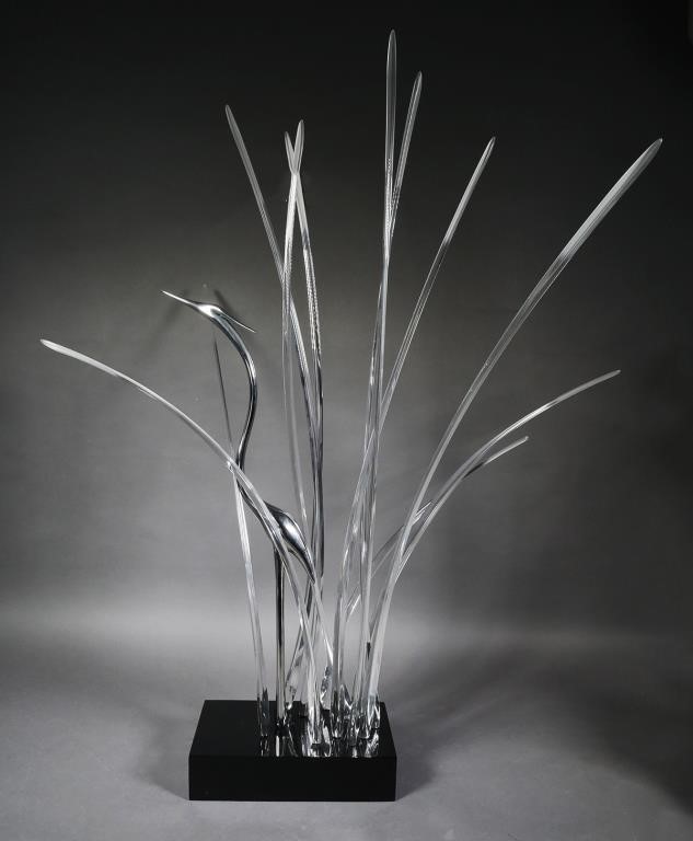 Appraisal: Glass and silver metal sculpture of an Egret by Guyol