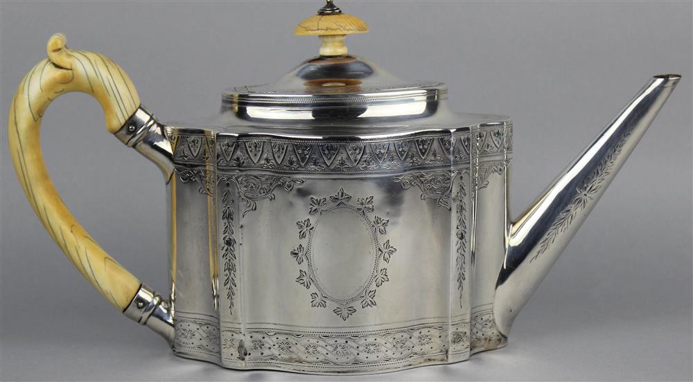 Appraisal: GEORGE III SHAPED OVAL TEAPOT London maker's mark for Samuel