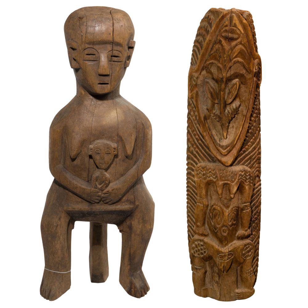 Appraisal: NEW GUINEA CARVED WOOD FIGURE items including a mother holding