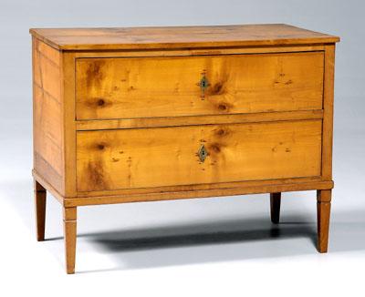 Appraisal: Biedermeier fruitwood commode two dovetailed drawers with pine secondary tapered