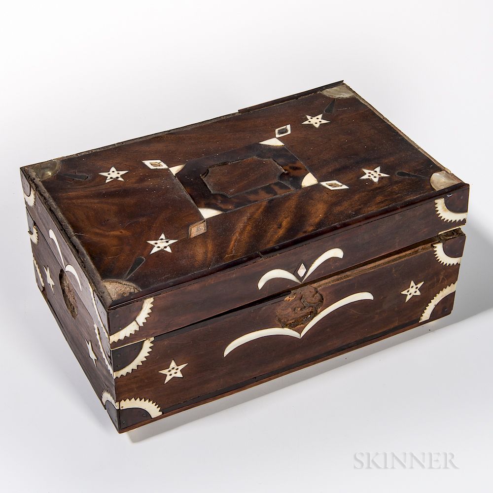 Appraisal: Sailor-made Inlaid Mahogany Box Sailor-made Inlaid Mahogany Box th century