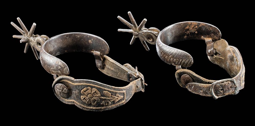 Appraisal: Late th C Mexican Steel Leather Silver Spurs Latin America