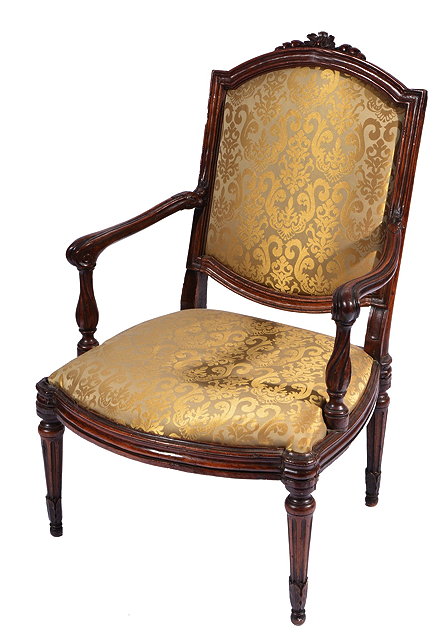 Appraisal: AN TH CENTURY ITALIAN WALNUT OPEN ARMCHAIR the arched upholstered