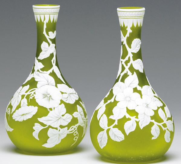 Appraisal: THOMAS WEBB Attr Pair of citron cameo glass vases with