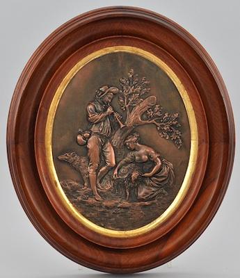 Appraisal: A Cast Copper Relief Plaque Depicting a pastoral scene with