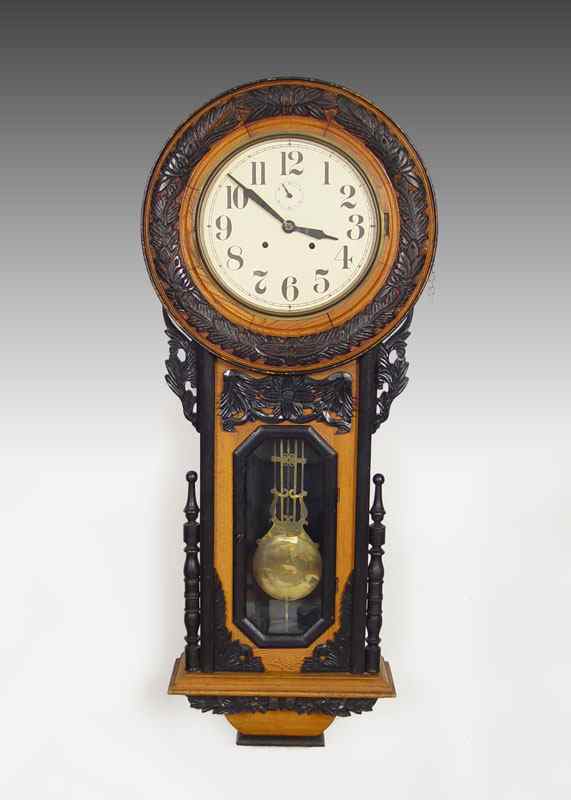 Appraisal: LARGE CARVED EUROPEAN WALL CLOCK European walnut case with carved