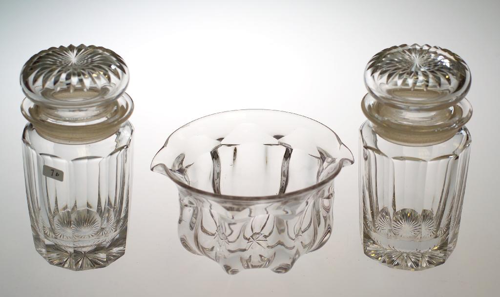 Appraisal: PAIR OF VICTORIAN CUT-GLASS PICKLE JARS each with mushroom cover