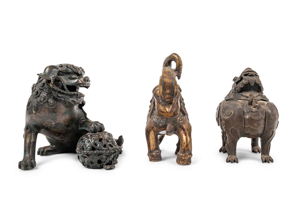 Appraisal: Three Chinese Bronze Figures of Animals Three Chinese Bronze Figures