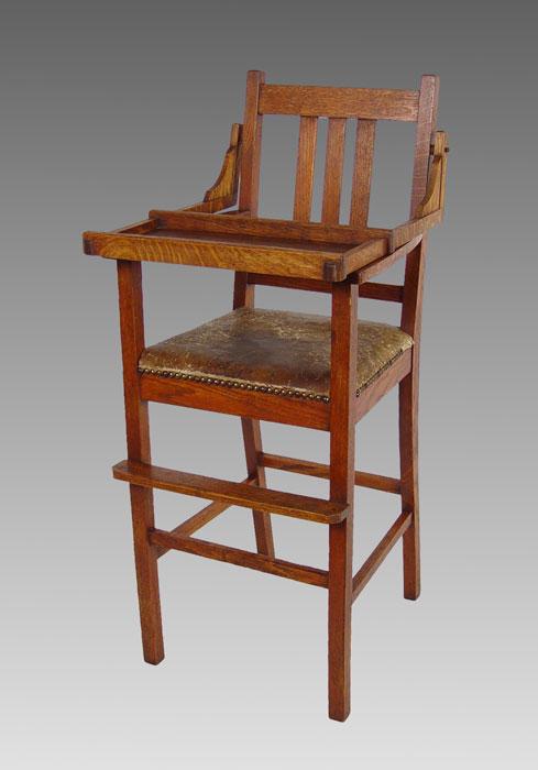 Appraisal: PERIOD ARTS AND CRAFTS OAK CHILDS HIGH CHAIR Original leather