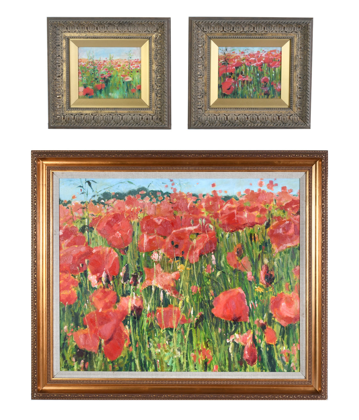 Appraisal: BUTLER George E English - THREE PAINTINGS OF POPPIES IN