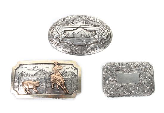 Appraisal: Sale Lot Three Comstock Heritage Sterling Silver Trophy Buckles including