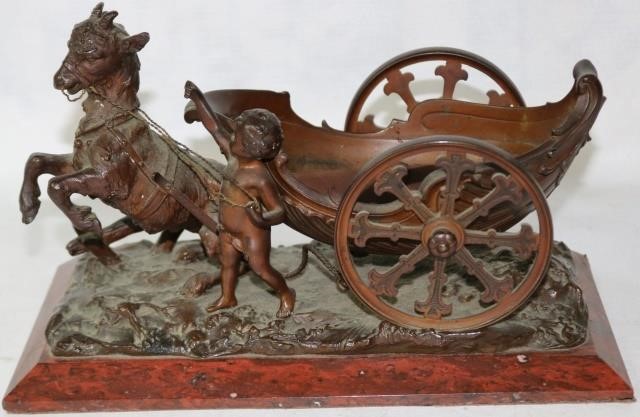 Appraisal: CARL KAUBA - AUSTRIA BRONZE OF CHERUBDIRECTING A CHARIOT PULLED