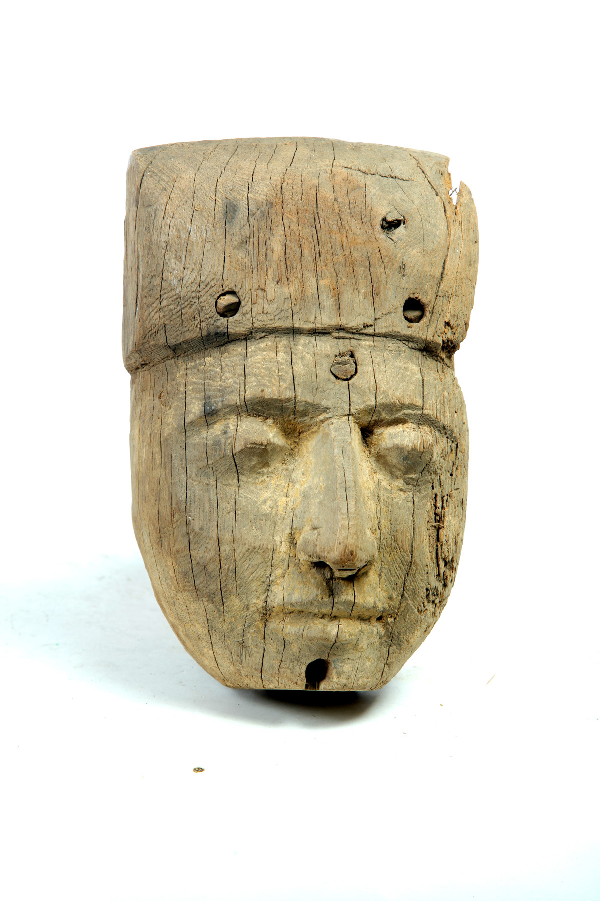 Appraisal: EGYPTIAN SARCOPHAGUS MASK Soft wood Carved face below part of