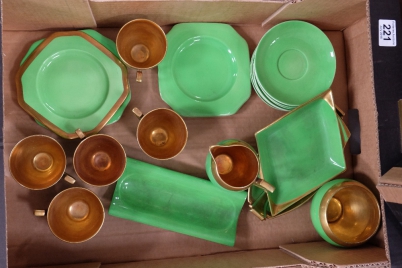 Appraisal: Carltonware Art Deco green and gold part tea set