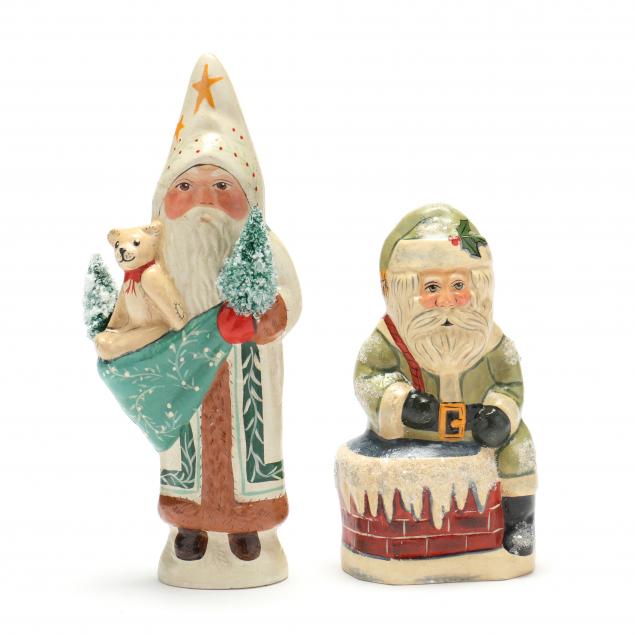 Appraisal: TWO VAILLANCOURT STARLIGHT SANTA AND BOXED with two brush trees